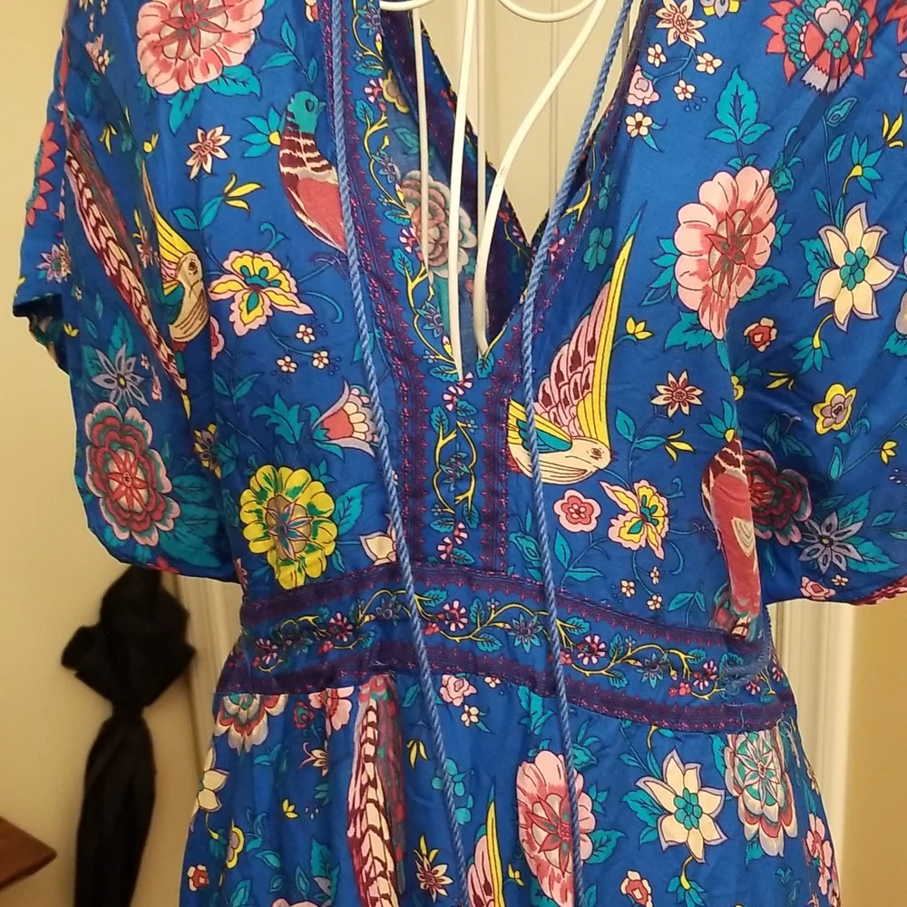 Boho women's blue patterned dress - Picture 4 of 10